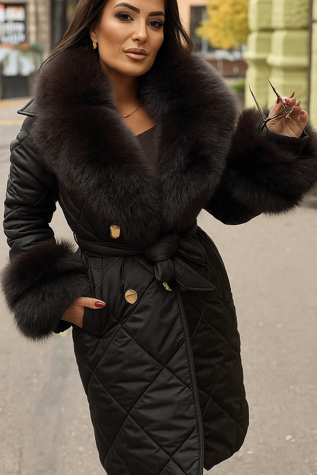 “Piumino Trapuntato con Collo in Eco-Pelliccia”